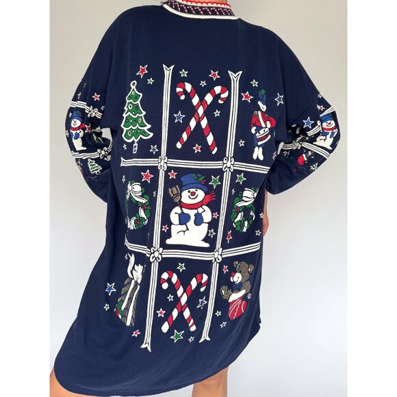 90s vintage holiday christmas graphic long sleeved cotton pajama sleep dress - Picture 8 of 10